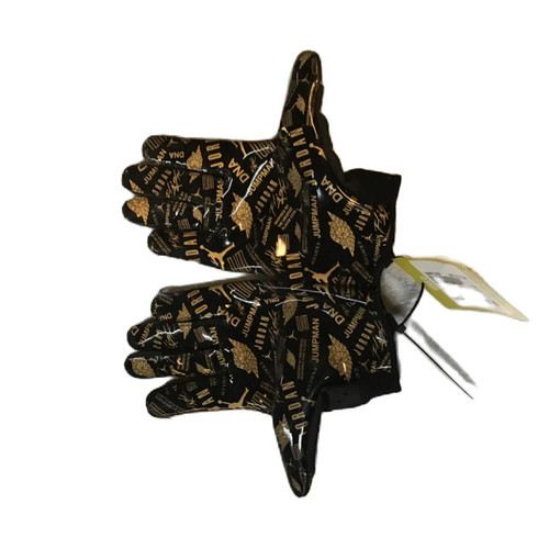 Vist Large View of Product Image Which is Used Nike Jordan Football Gloves Black and Gold Large
