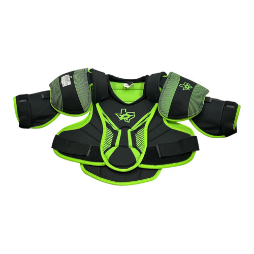 Vist Large View of Product Image Which is Used DALLAS STARS SR LG SHOULDER Senior Shoulder Pads Black And Neon Green LG