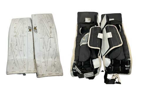 Vist Large View of Product Image Which is Used Brians NETZERO Goalie Leg Pads Youth White 25"