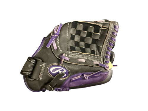 Vist Large View of Product Image Which is Used Rawlings FP115PURW RH Throw Fastpitch Gloves Black 11 1/2"