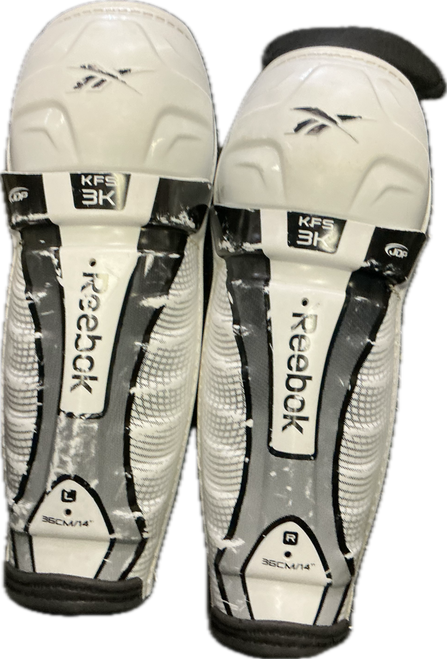 Vist Large View of Product Image Which is Used Reebok 3K Senior Shin Guards White 14"