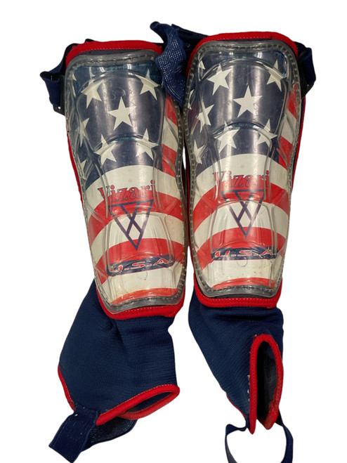 Vist Large View of Product Image Which is Used Vizari Soccer Shin Guards Junior White/Red/Navy LG