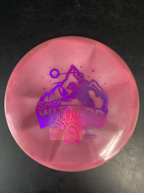 Vist Large View of Product Image Which is Used Discraft TOUR SERIES BUZZZ OS Disc Golf Mid Range Pink 180g