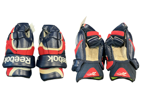 Vist Large View of Product Image Which is Used Reebok HG 1K Senior Gloves Navy Blue And Red 14"