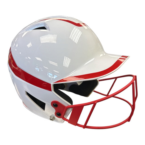 Vist Large View of Product Image Which is Used Champro HXS- 7-7 1/2 Batting Helmet w/Mask White And Red LG