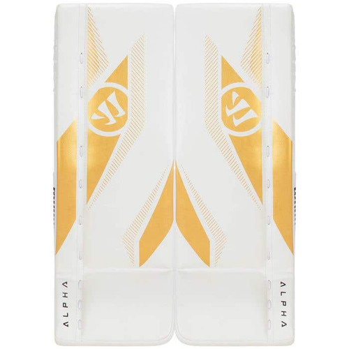 Vist Large View of Product Image Which is Warrior S30 Goalie Leg Pads White/Gold