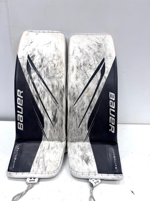 Vist Large View of Product Image Which is Used Bauer HYPERLITE 2 Goalie Leg Pads Senior Black And White 35"