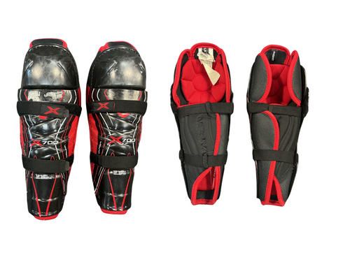 Vist Large View of Product Image Which is Used Bauer VAPOR X700 Junior Shin Guards Black 12"