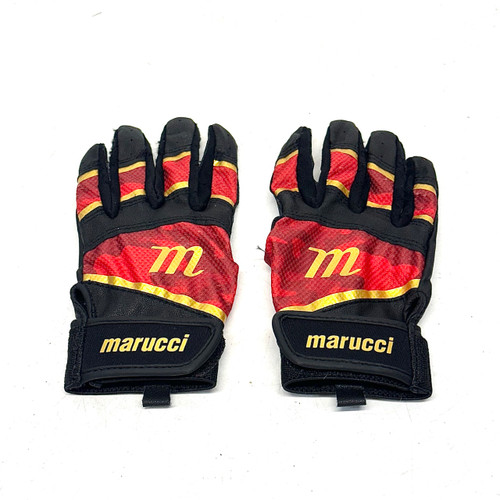 Vist Large View of Product Image Which is Used Marucci BB/SB Batting Gloves Black And Red Youth
