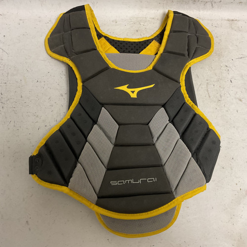 Vist Large View of Product Image Which is Used Mizuno SAMURAI 14” Catchers Chest Protector Black And Yellow Adult