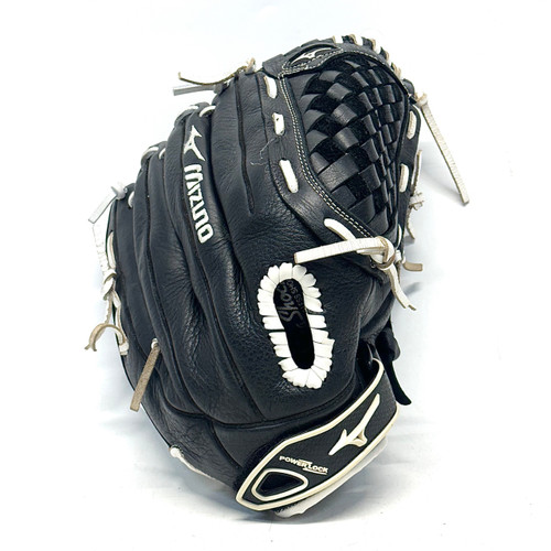 Vist Large View of Product Image Which is Used Mizuno PROSPECT SELECT RH Throw Fastpitch Gloves Black And White 12 1/2"