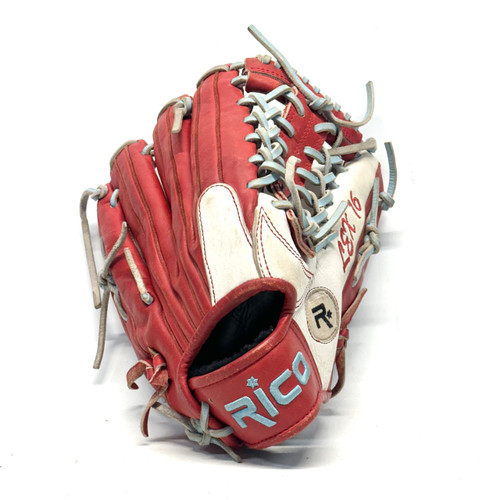 Vist Large View of Product Image Which is Used RICO STAR SERIES RH Throw Fastpitch Gloves White And Red 13"