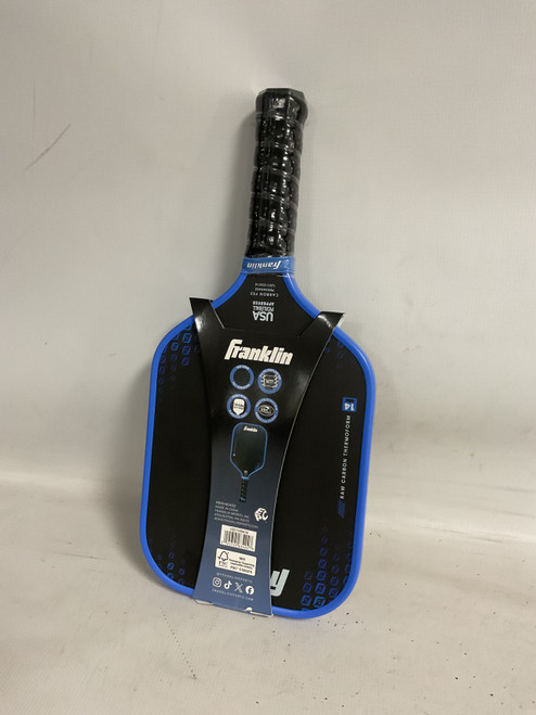 Vist Large View of Product Image Which is Used Franklin PREMIER RAW CARBON PADDLE Pickleball Racquet Black And Royal Blue