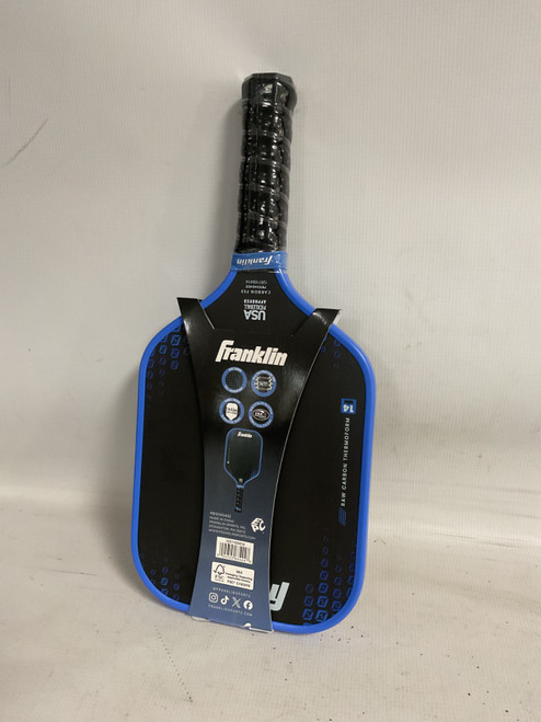 Vist Large View of Product Image Which is Used Franklin PREMIER RAW CARBON PADDLE Pickleball Racquet Black And Royal Blue
