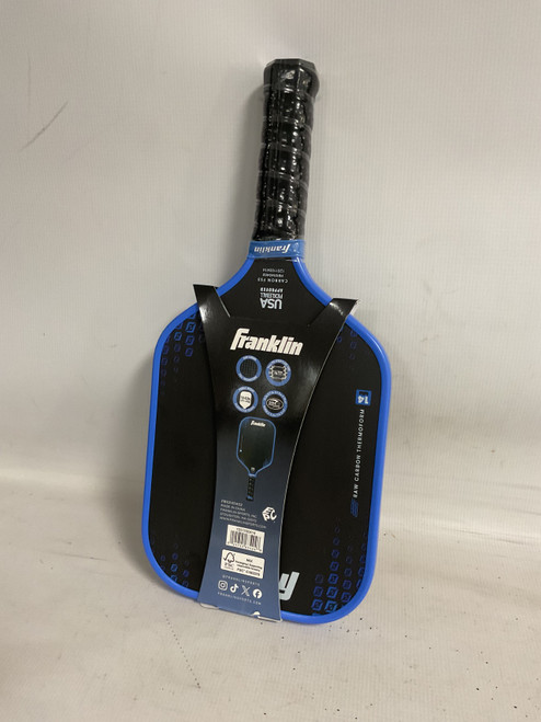 Vist Large View of Product Image Which is Used Franklin PREMIER RAW CARBON PADDLE Pickleball Racquet Black And Royal Blue