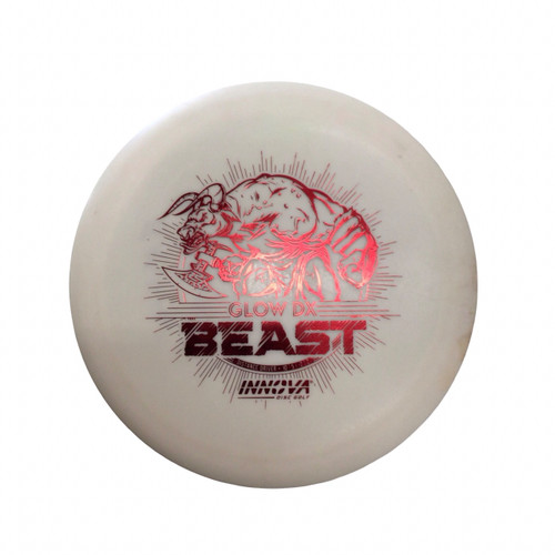 Vist Large View of Product Image Which is Used Innova DX GLOW BEAST Disc Golf Driver White