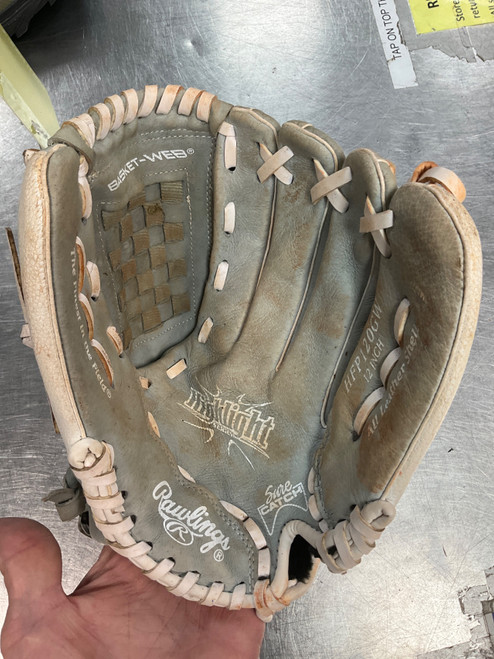 Vist Large View of Product Image Which is Used Rawlings HFP120GW 12 INCH RH Throw Fastpitch Gloves Grey 12"