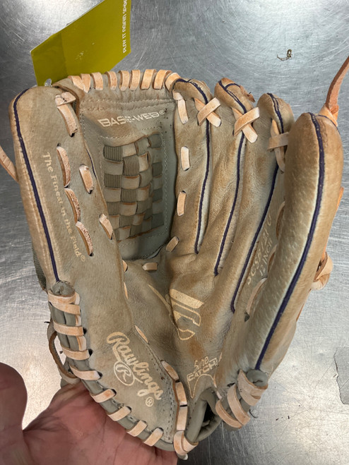 Vist Large View of Product Image Which is Used Rawlings SCSB12PU 12 INCH RH Throw Fastpitch Gloves Grey 12"