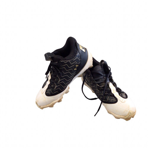 Vist Large View of Product Image Which is Used Under Armour B HARPER BASEBALL CLEATS BB/SB Cleats Black And White Senior 8.5