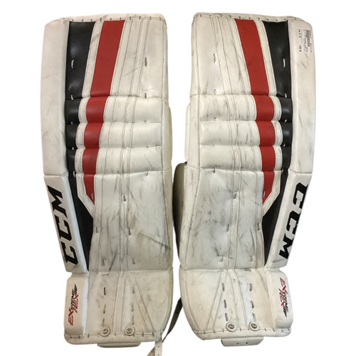 Vist Large View of Product Image Which is Used CCM EXTREME FLEX II Goalie Leg Pads Inter White/Black/Red 31"