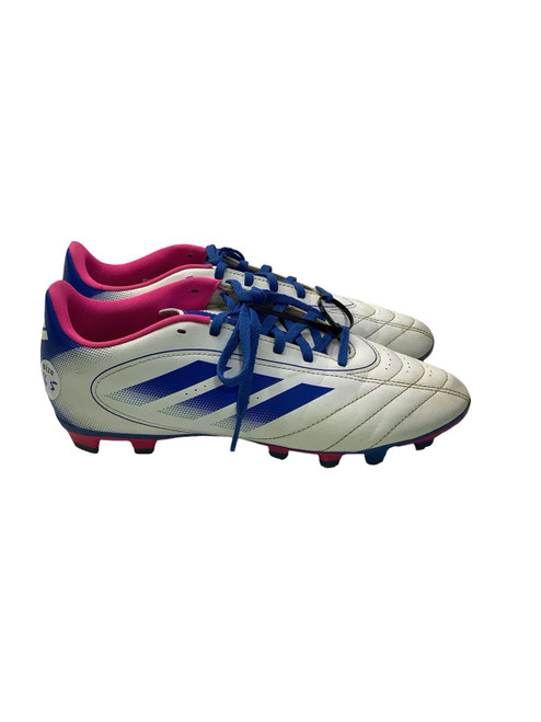 Vist Large View of Product Image Which is Used Adidas GOLETTO WHT/BLU/PNK Soccer Cleats White And Royal Blue Senior 8.5