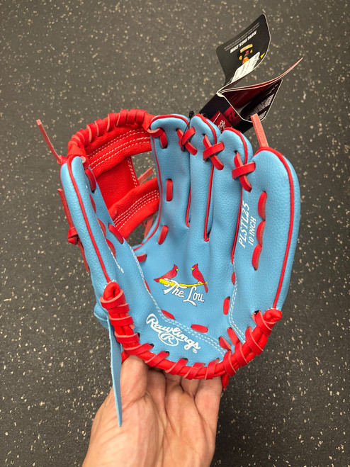 Vist Large View of Product Image Which is Used Rawlings PLSTL25 BB/SB Glove RH Throw Carolina Blue 10"