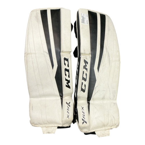 Vist Large View of Product Image Which is Used CCM YT-FLEX LEGS Goalie Leg Pads Junior White 22"