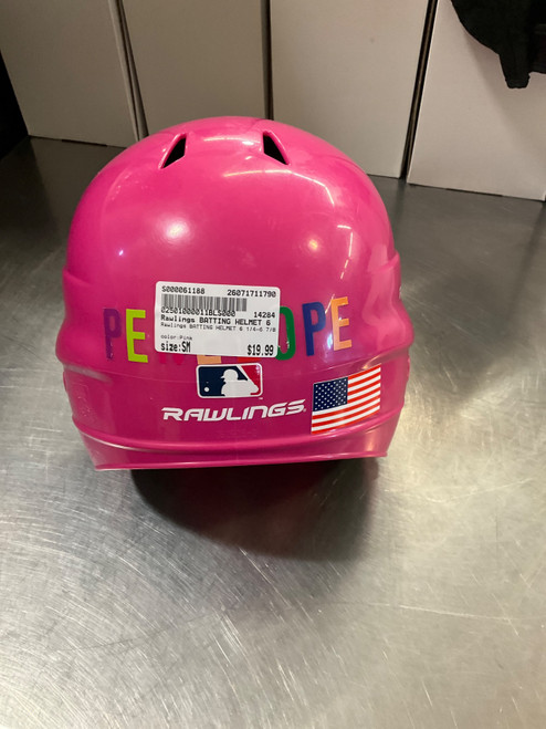 Vist Large View of Product Image Which is Used Rawlings BATTING HELMET 6 1/4-6 7/8 Batting Helmet No Mask Pink SM