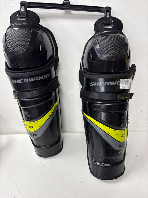 Vist Large View of Product Image Which is Used Sher-wood REKKER LEGEND 2 Senior Shin Guards Black 16"
