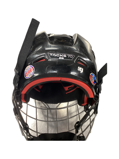 Vist Large View of Product Image Which is Used CCM TACKS 70 Helmet Cage Combo Black S/M