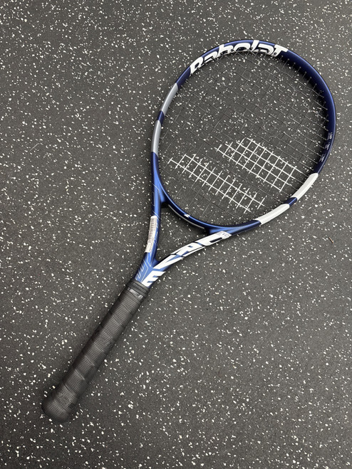 Vist Large View of Product Image Which is Used Babolat EVO DRIVE 115 Adult Tennis Racquet Navy Blue 4 1/8"