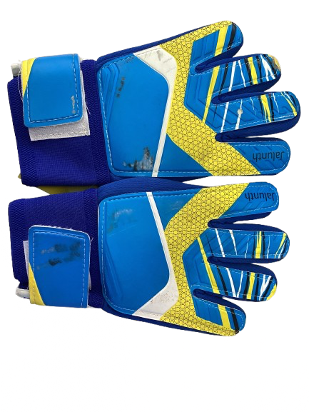 Vist Large View of Product Image Which is Used JALUNTH GOALIE GLOVES Soccer Goalie Gloves Yellow And Royal Blue 11