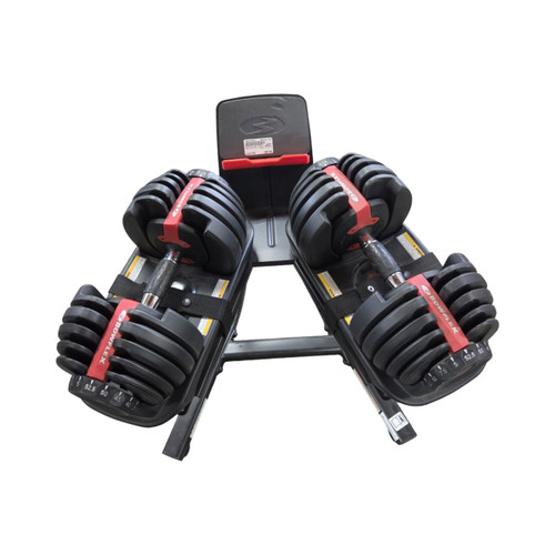 Vist Large View of Product Image Which is Used Bowflex ADJ 5-52.5 DUMBELL SWT WITH STAND Adj Dumbbells 5-50 LB