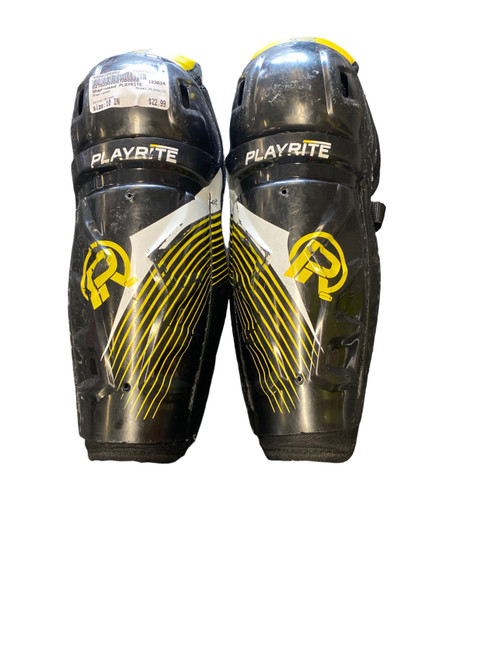 Vist Large View of Product Image Which is Used Sher-wood PLAYRITE Junior Shin Guards Black 10"