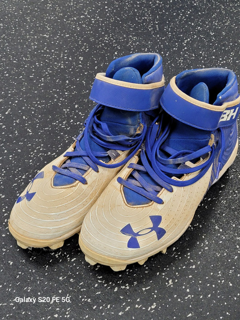 Vist Large View of Product Image Which is Used Under Armour BH BLUE BB/SB Cleats White Senior 9.5