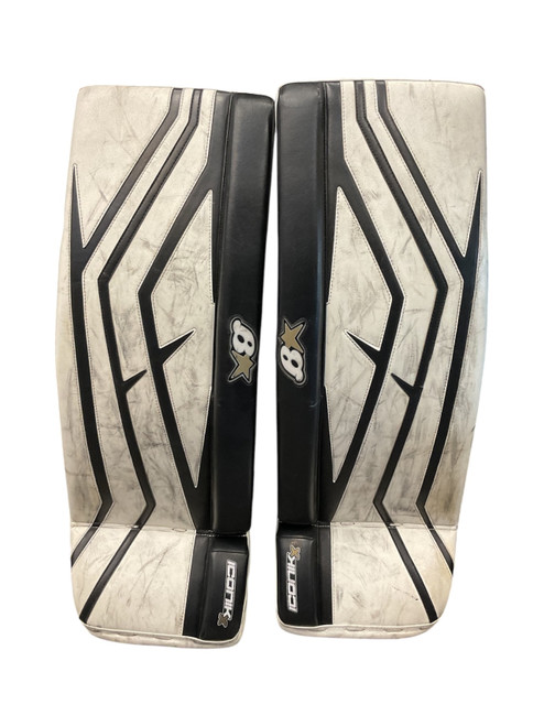 Vist Large View of Product Image Which is Used ICONIKX Goalie Leg Pads Junior Black And White 29"