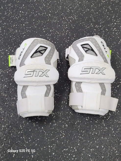 Vist Large View of Product Image Which is Used STX CELL VI Lacrosse Arm Pads/Guards White LG