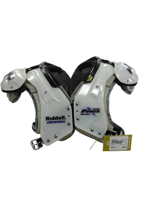 Vist Large View of Product Image Which is Used Riddell POWER SPK+ FB Shoulder Pads White LG