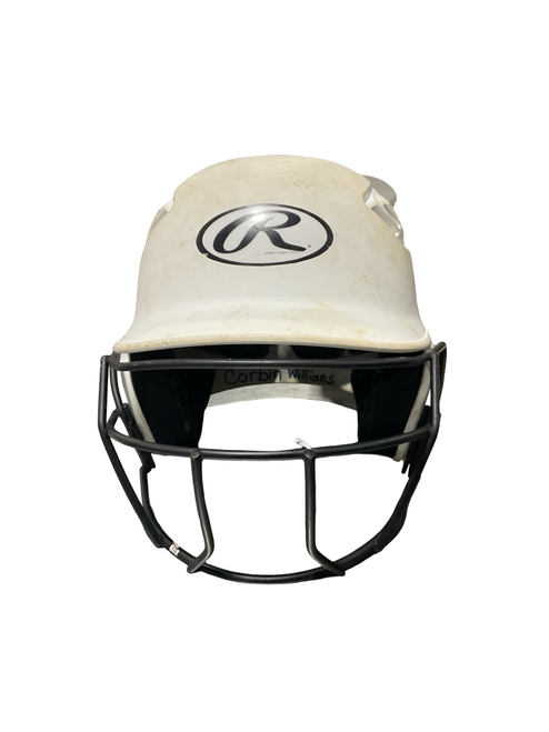 Vist Large View of Product Image Which is Used Rawlings WHITE HELMET Batting Helmet w/Mask White One Size