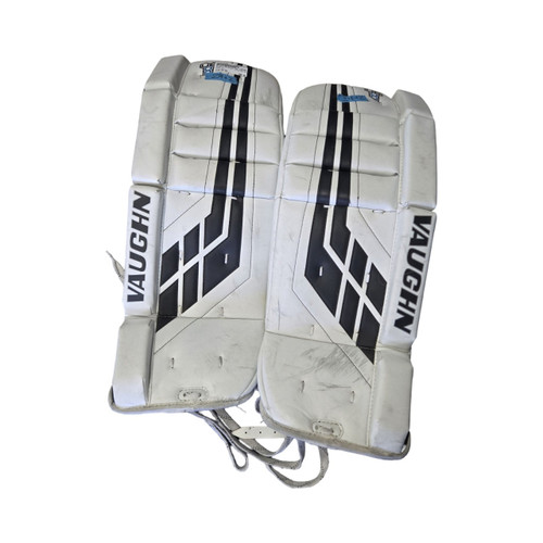 Vist Large View of Product Image Which is Used Vaughn VELOCITY VE8 YTH LEG PADS 24+2 IN Goalie Leg Pads Youth White 24"