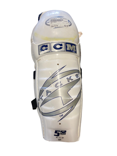 Vist Large View of Product Image Which is Used CCM TACKS Senior Shin Guards White 14"