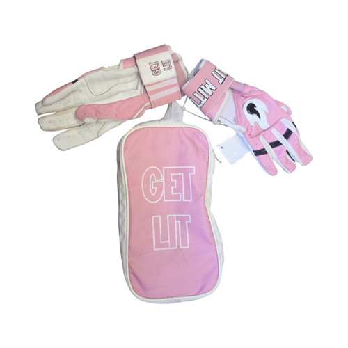 Vist Large View of Product Image Which is Used LIT MIT BATTING GLOVES YTH LG BB/SB Batting Gloves Pink LG