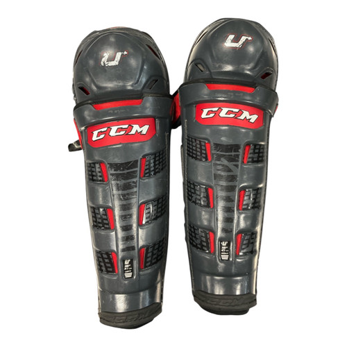 Vist Large View of Product Image Which is Used CCM U+ Senior Shin Guards Grey 16"