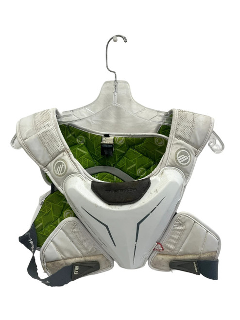 Vist Large View of Product Image Which is Used Maverik Max EKG Medium Lacrosse Shoulder Pads White 
