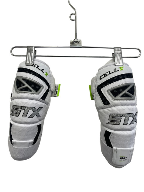 Vist Large View of Product Image Which is Used STX CELL V Medium Lacrosse Arm Pads/Guards White 