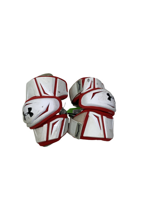 Vist Large View of Product Image Which is Used Under Armour ELBOW PADS RED/WHT Lacrosse Arm Pads/Guards White LG