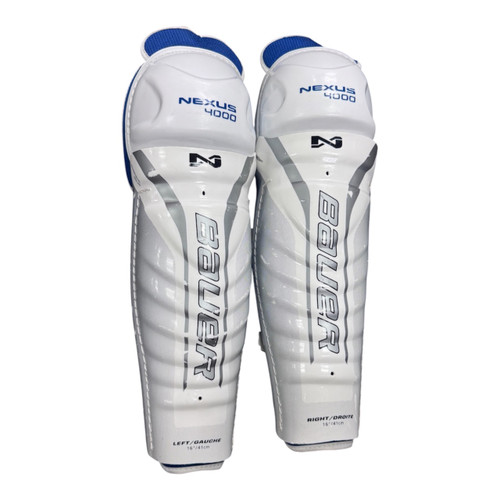Vist Large View of Product Image Which is Used Bauer NEXUS 4000 Senior Shin Guards White 16"
