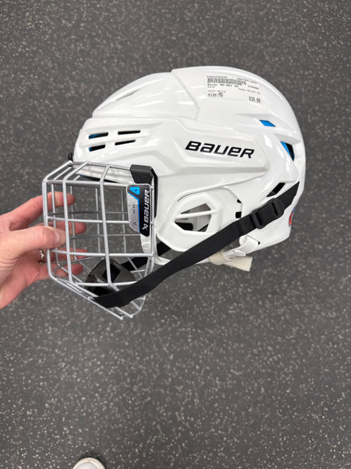 Vist Large View of Product Image Which is Used Bauer RE-AKT 55 Helmet Cage Combo White MD