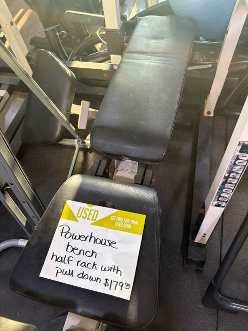 Vist Large View of Product Image Which is Used Powerhouse HALF RACK W/ LAT PULLDOWN AND BENCH Home Gym No Plates