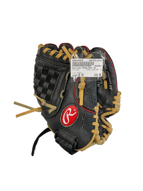 Vist Large View of Product Image Which is Used Rawlings HIGHLIGHT 10 BB/SB Glove RH Throw Black 10"